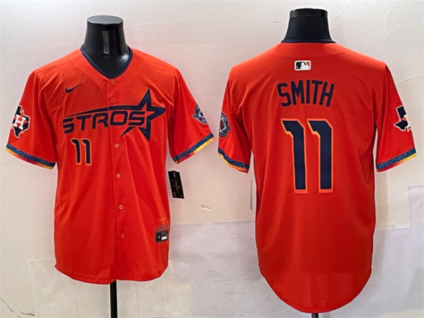 Men's Houston Astros #11 Cam Smith Orange 2025 City Connect With Texas Patch Limited Jersey