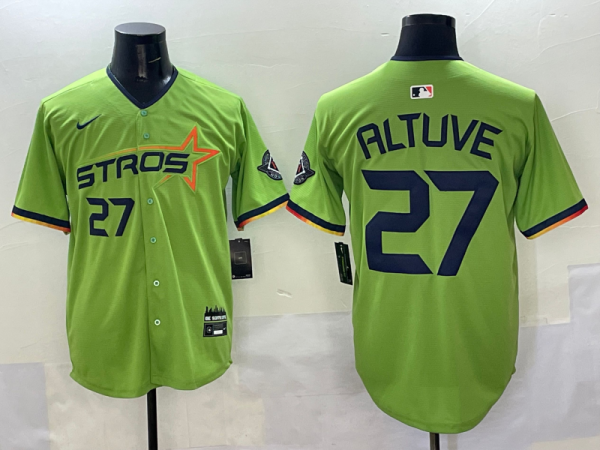 Men's Houston Astros #27 Jose Altuve Green 2025 City Connect With Texas Patch Limited Jersey