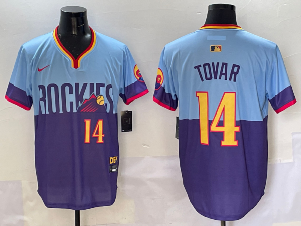 Men's Colorado Rockies #14 Ezequiel Tovar Purple/Light Blue 2025 City Connect Limited Jersey