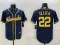 MLB Milwaukee Brewers #22 Christian Yelich Navy With Home Patch Limited Jersey