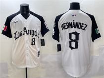 Men's Los Angeles Dodgers #8 Enrique Hernández White/Black Mexico 2025 LA Gothic Style Jersey