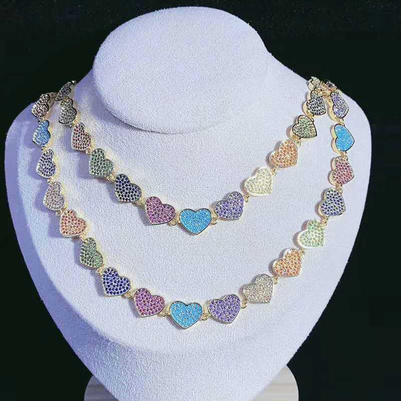 Brass Plating Zircon Colorful Heart Mess Charms Necklace