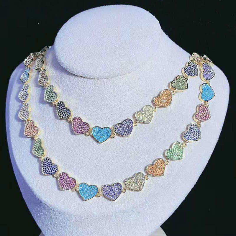 Brass Plating Zircon Colorful Heart Mess Charms Necklace