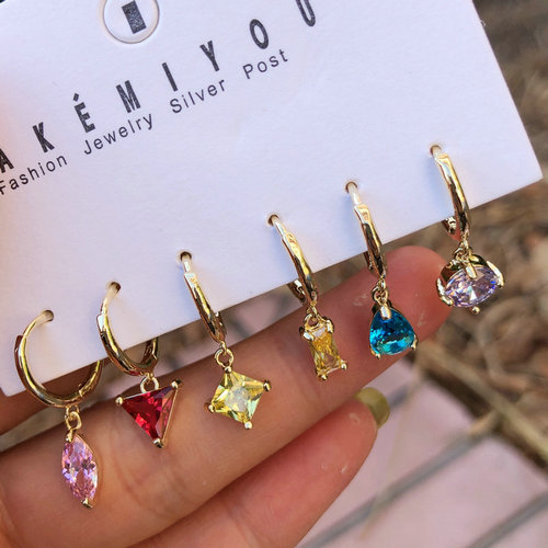6 Pairs Set Colorful Stone Earring