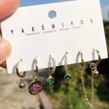 6 Pairs Set Ear Piercing Hoop Earring With Mini Charms
