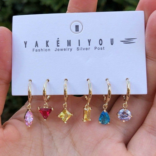 6 Pairs Set Colorful Stone Earring
