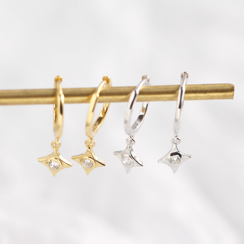 INS Geometric Rhombus Pave cz S925 Silver Earrings