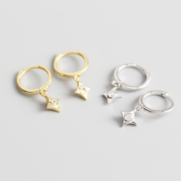 INS Geometric Rhombus Pave cz S925 Silver Earrings