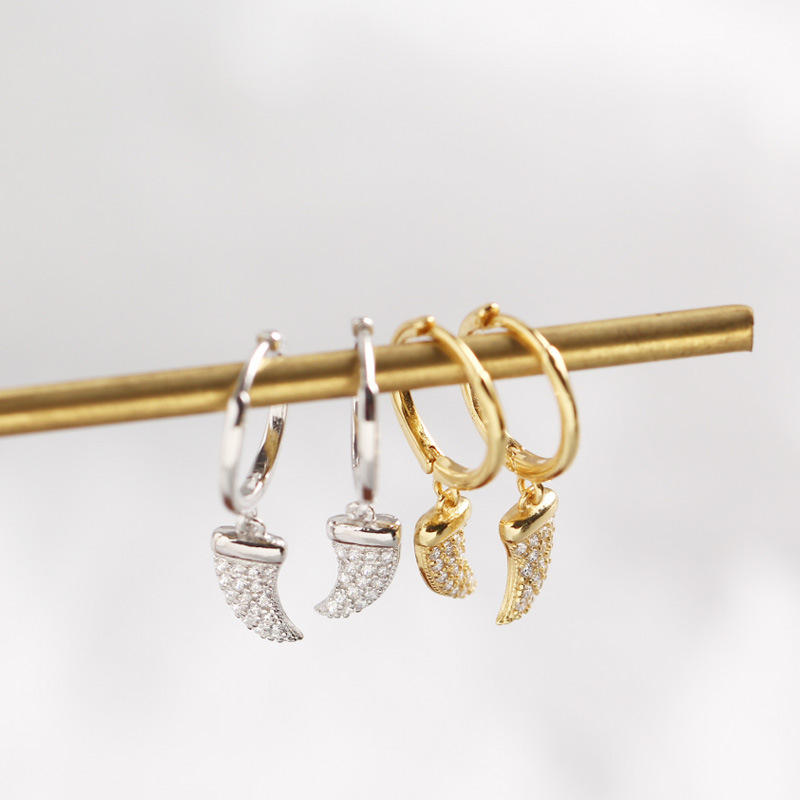 INS Geometric Wolf-tooth Pave cz S925 Silver Earrings