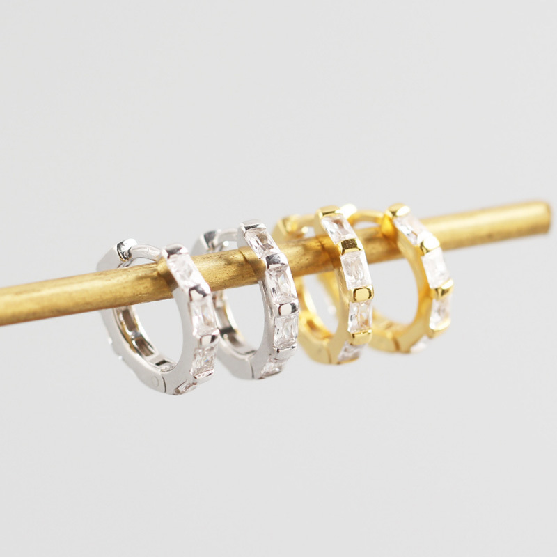 INS Geometric Octagon Polygon White stone S925 Silver Earrings