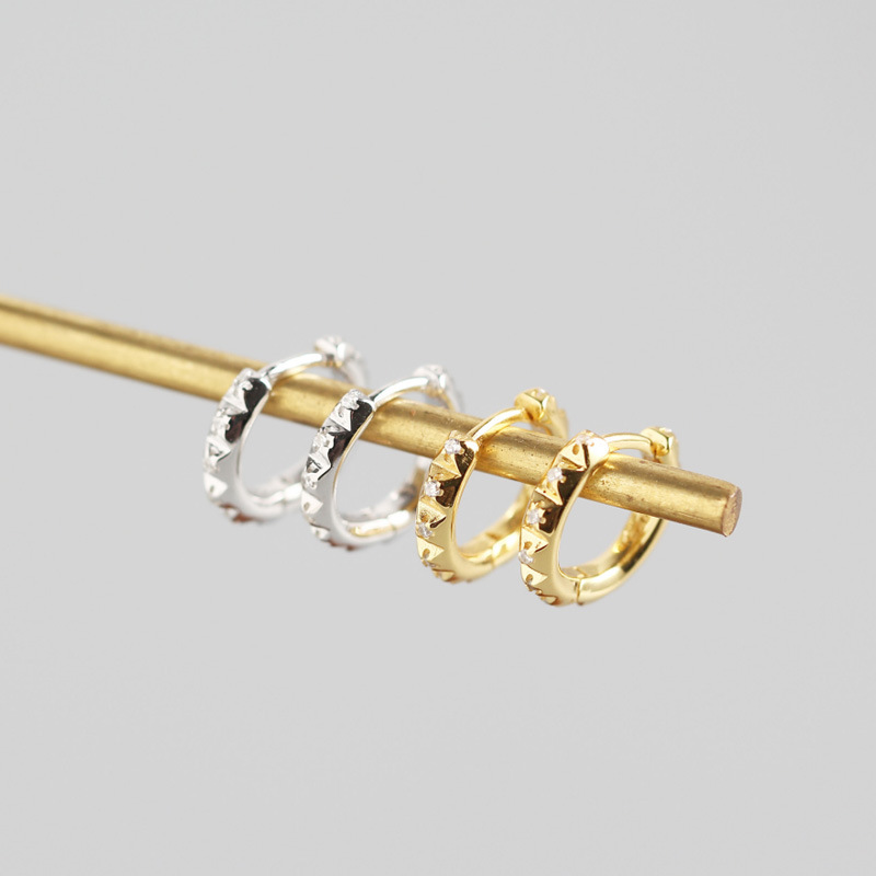 INS Geometric Metal Gear Pave cz Punk Outfits S925 Silver Earrings