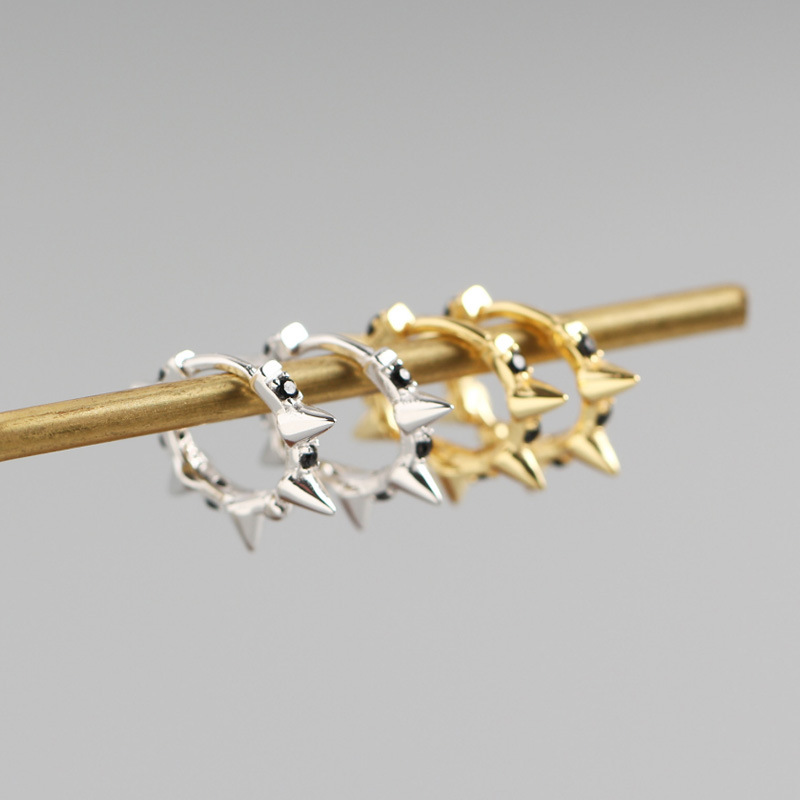 INS Punk Style Rivet Pave cz S925 Silver Earrings