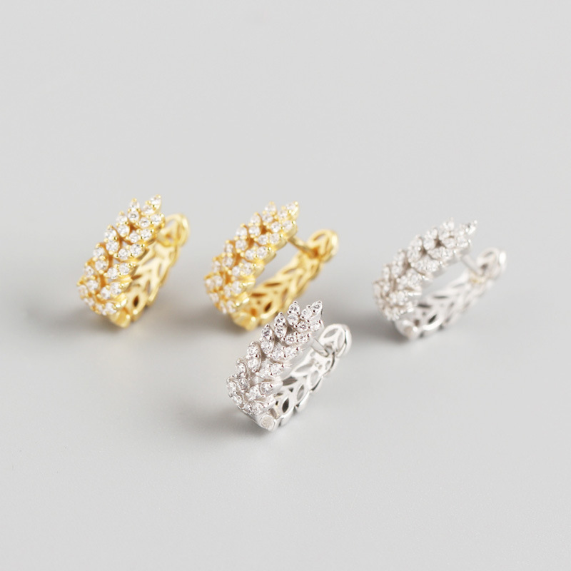 INS Personality Leaf-shaped Pave cz S925 Silver Earrings