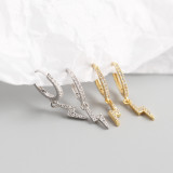 INS Geometric lightning String Pave cz S925 Silver Earrings
