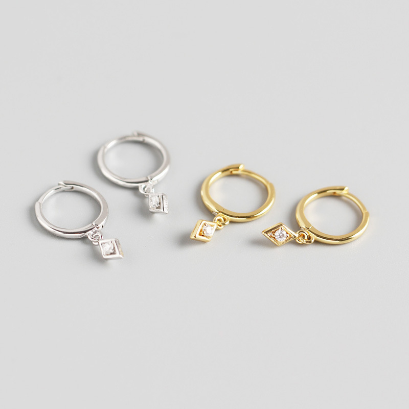 INS Geometric Rhombus Pave cz S925 Silver Earrings
