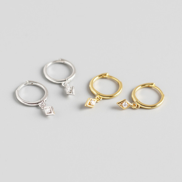 INS Geometric Rhombus Pave cz S925 Silver Earrings