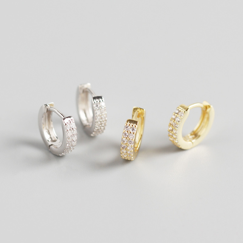 Double Row Pave cz S925 Silver Earrings