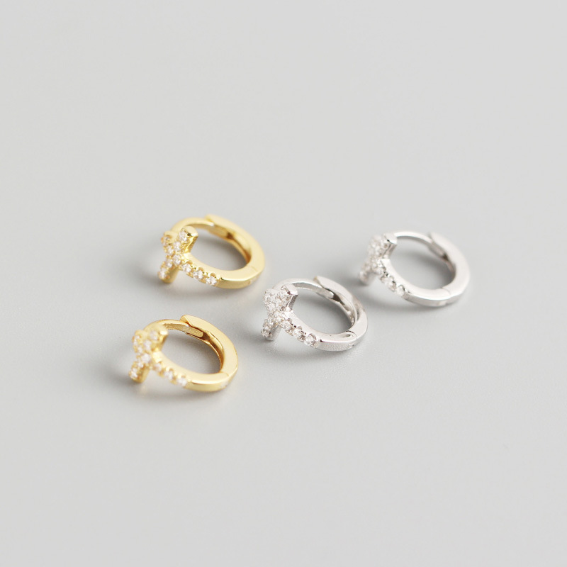 INS Geometric Cross Pave cz S925 Silver Earrings