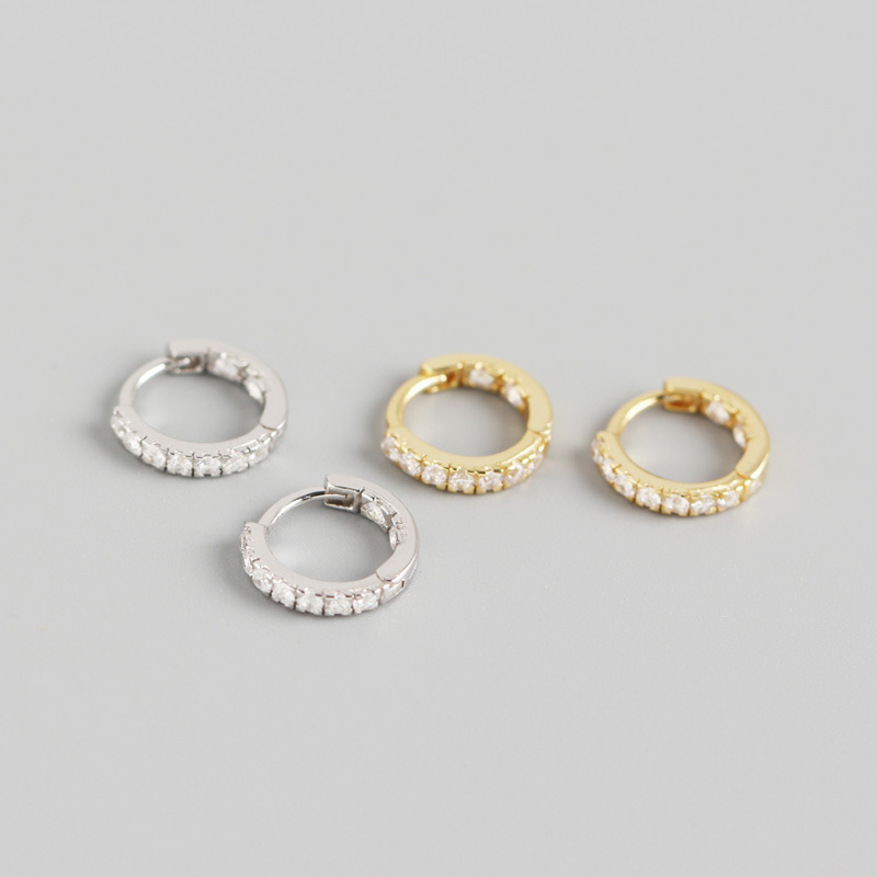 INS Geometric Pave White Stone S925 Silver Earrings