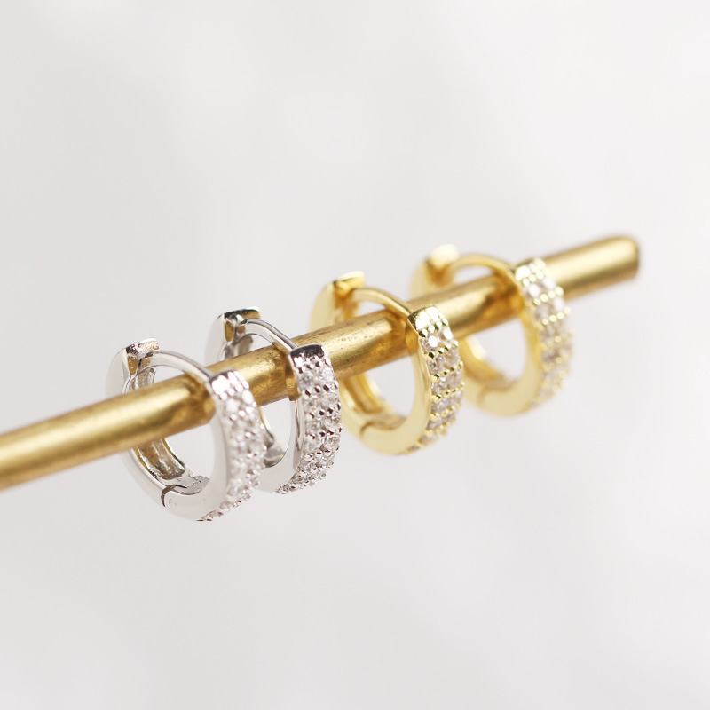 Double Row Pave cz S925 Silver Earrings