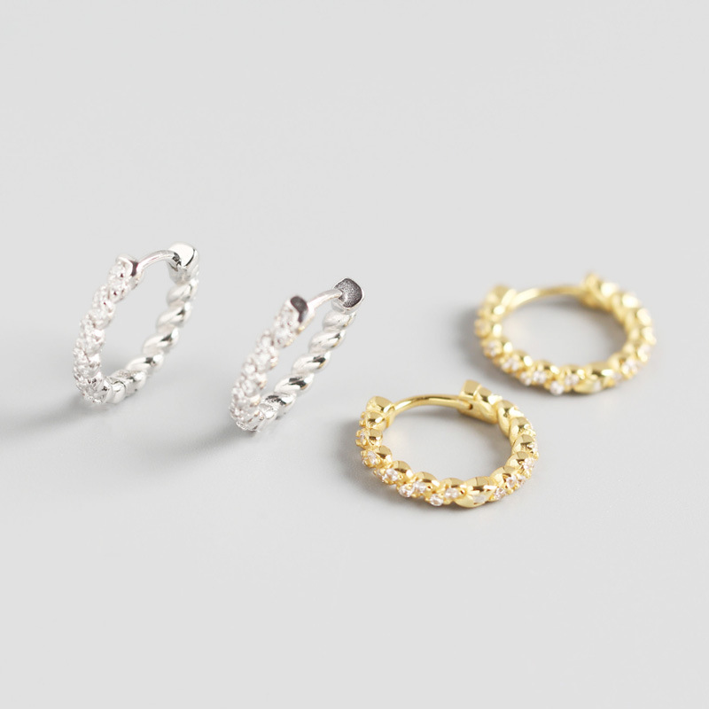 INS Geometric Twist Winding Pave cz S925 Silver Earrings