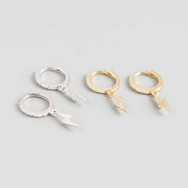 INS Geometric lightning String Pave cz S925 Silver Earrings