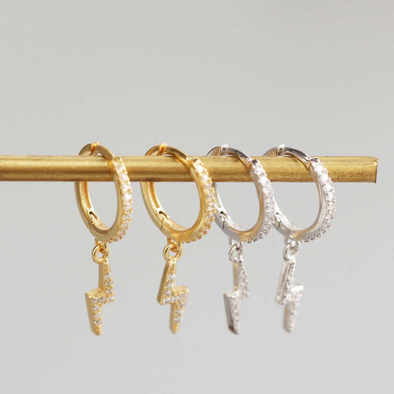 INS Geometric lightning String Pave cz S925 Silver Earrings