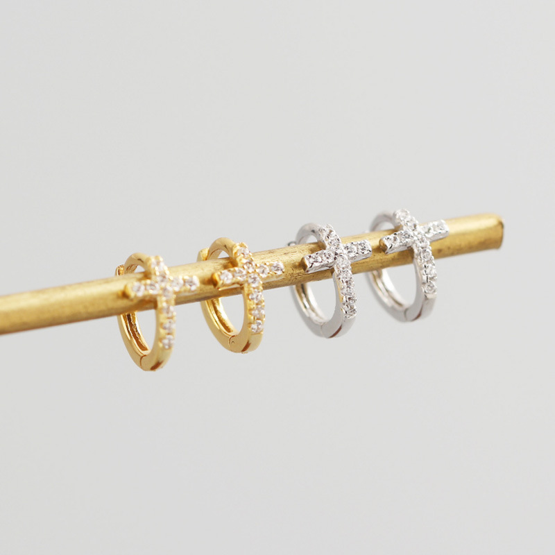 INS Geometric Cross Pave cz S925 Silver Earrings