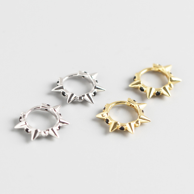 INS Punk Style Rivet Pave cz S925 Silver Earrings
