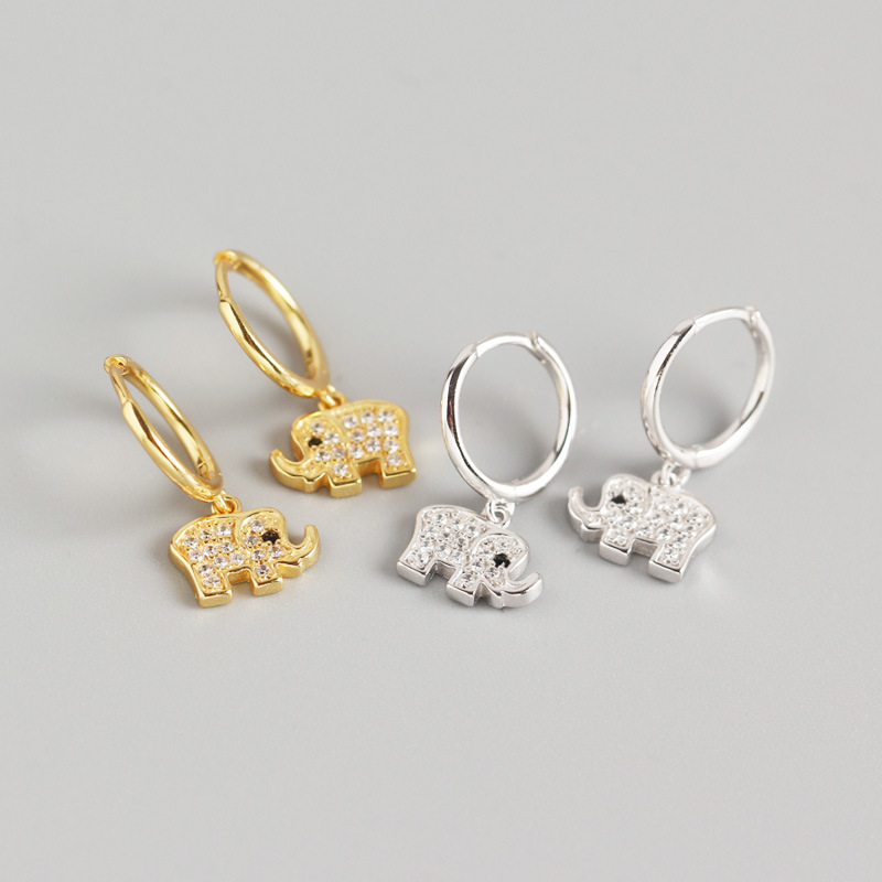 INS Elephant Shape Pave cz S925 Silver Earrings
