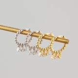 INS Three White Stone Pave cz S925 Silver Earrings