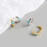 INS Ear Clip Pave Blue Stone Of Turkey S925 Silver Earrings