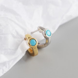 INS Ear Clip Pave Blue Stone Of Turkey S925 Silver Earrings