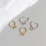 INS Three White Stone Pave cz S925 Silver Earrings