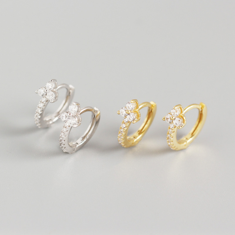 INS Geometric Flower Pave cz S925 Silver Earrings