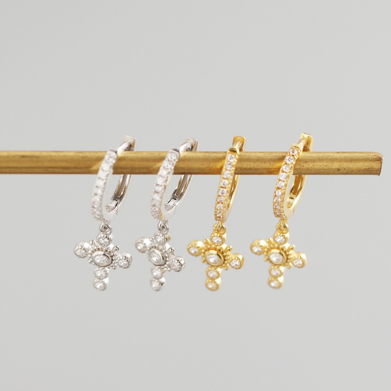 INS Geometric Cross Pave cz S925 Silver Earrings
