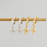 INS Geometric Cross Pave cz S925 Silver Earrings