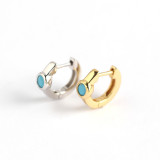 INS Ear Clip Pave Blue Stone Of Turkey S925 Silver Earrings