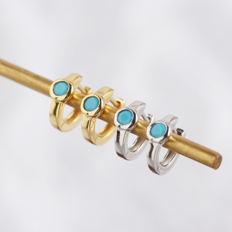INS Ear Clip Pave Blue Stone Of Turkey S925 Silver Earrings