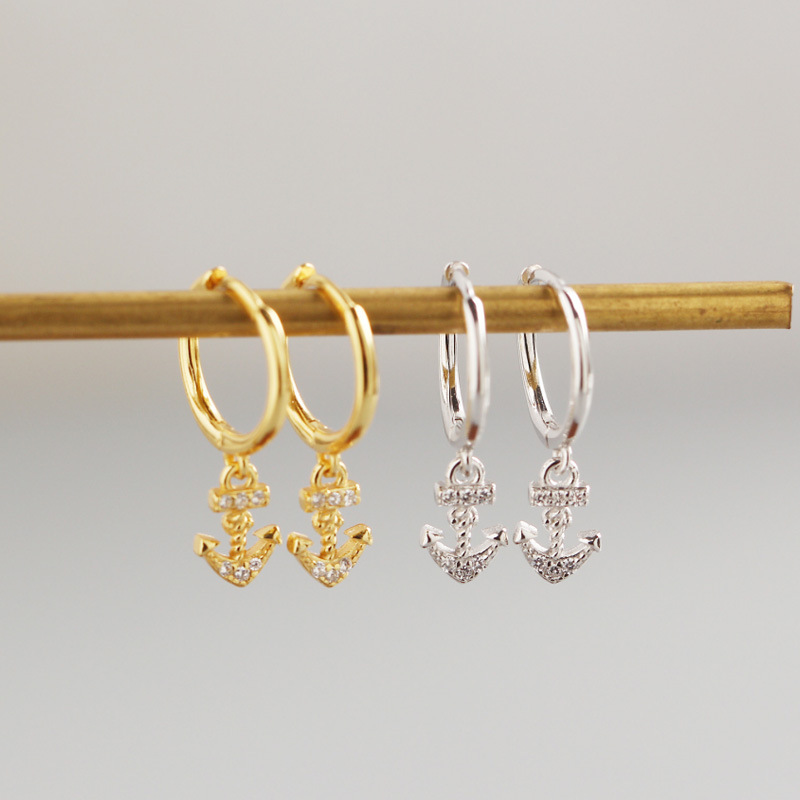 INS Geometric Anchor Pave cz S925 Silver Earrings