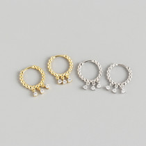 INS Three White Stone Pave cz S925 Silver Earrings
