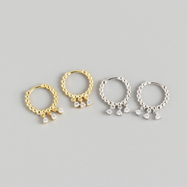 INS Three White Stone Pave cz S925 Silver Earrings
