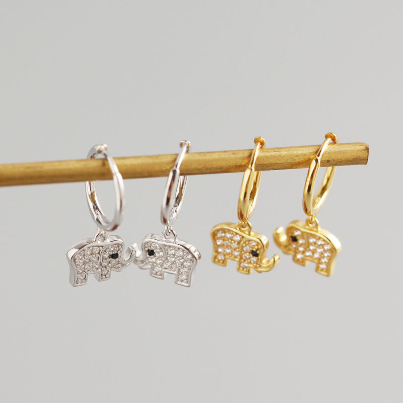 INS Elephant Shape Pave cz S925 Silver Earrings