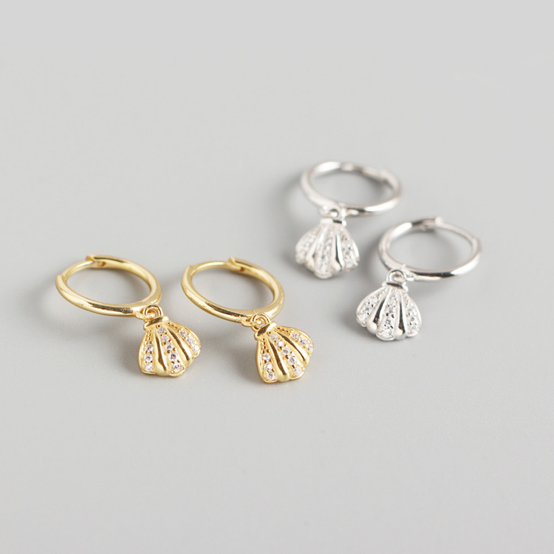 INS Island Style Shell Pave cz S925 Silver Earrings