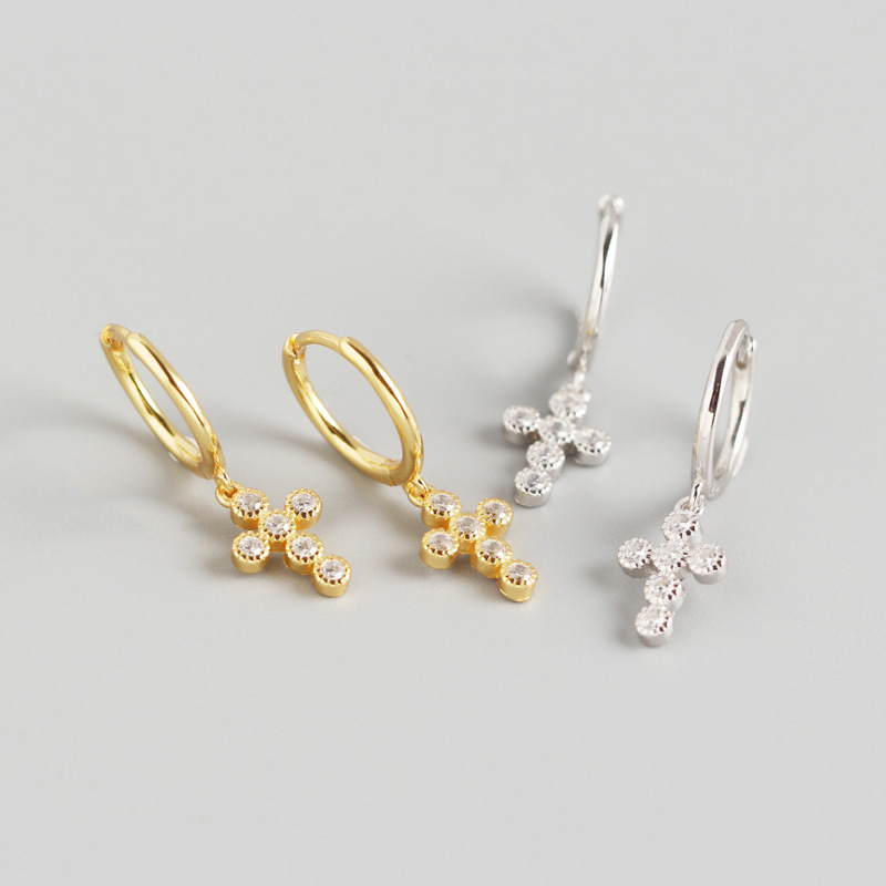 INS Geometric Cross Pave cz S925 Silver Earrings