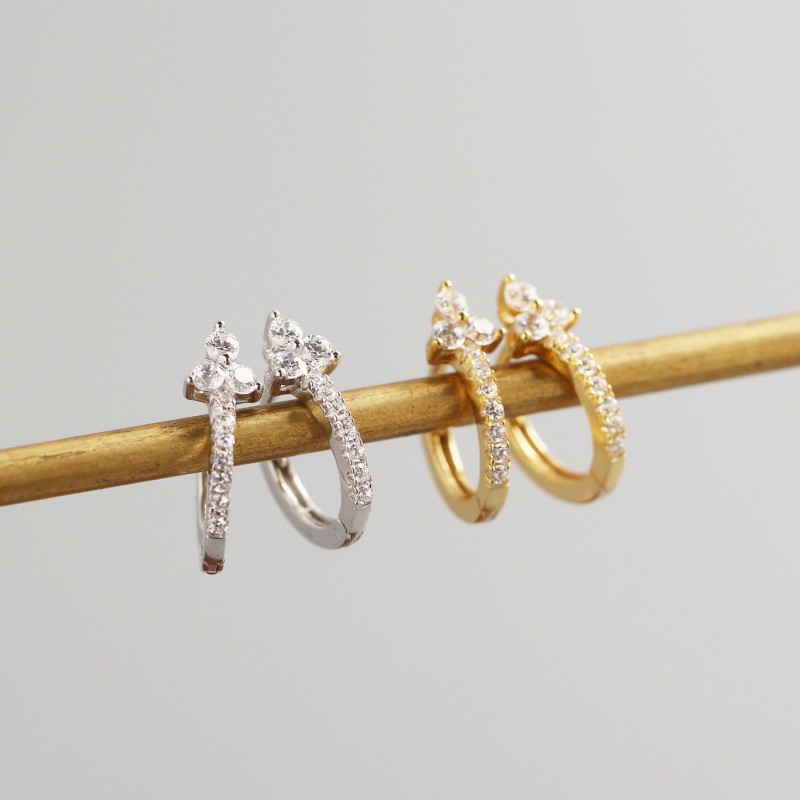INS Geometric Flower Pave cz S925 Silver Earrings