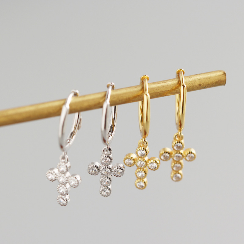 INS Geometric Cross Pave cz S925 Silver Earrings
