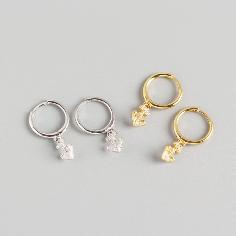INS Geometric Anchor Pave cz S925 Silver Earrings