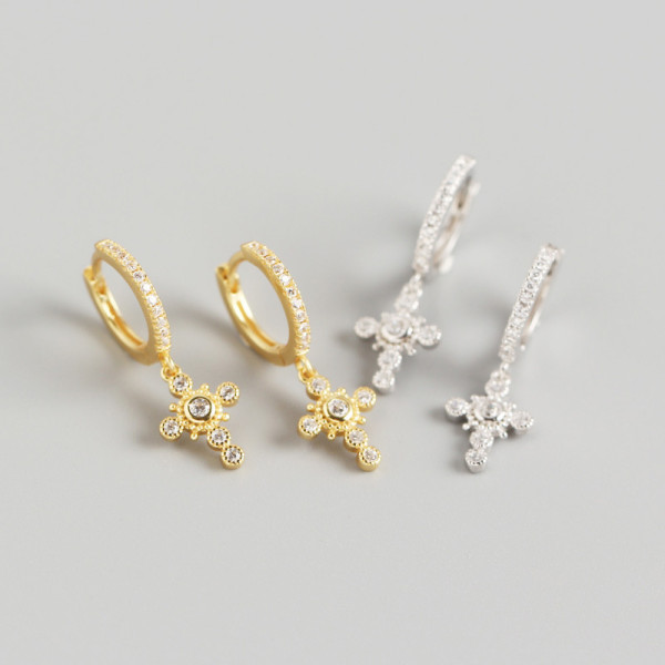 INS Geometric Cross Pave cz S925 Silver Earrings