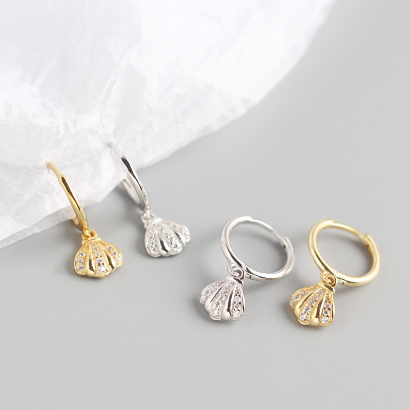 INS Island Style Shell Pave cz S925 Silver Earrings